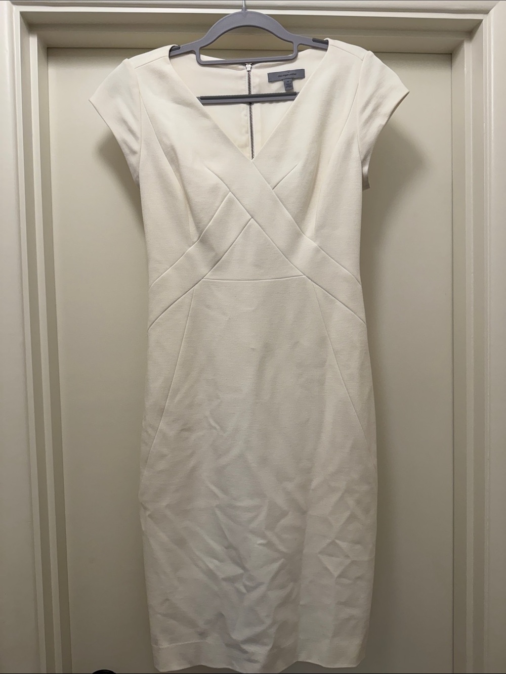 White Cap-Sleeve Sheath Dress - full back zip